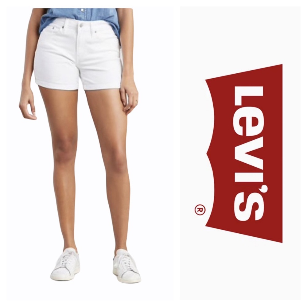 Levi’s Mid Length Cuffed White Jean Denim Shorts